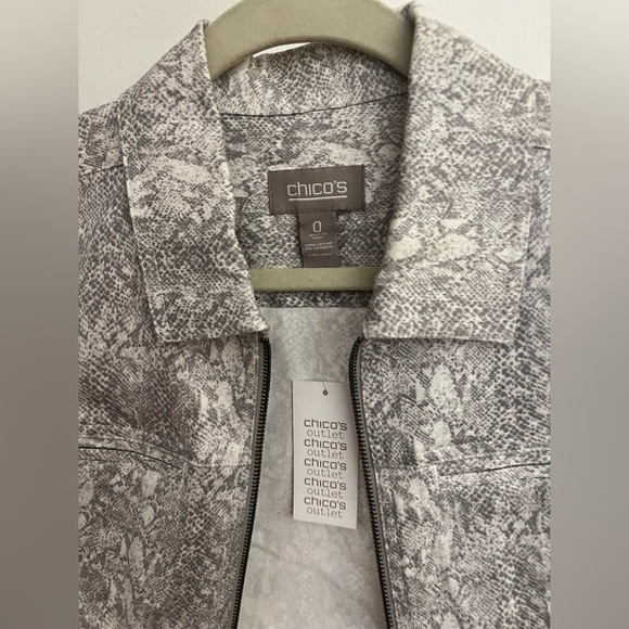 NWT Chicos Womens Jacket Size Small Grey Snake Print Linen Blend with pa… - Picture 5 of 8